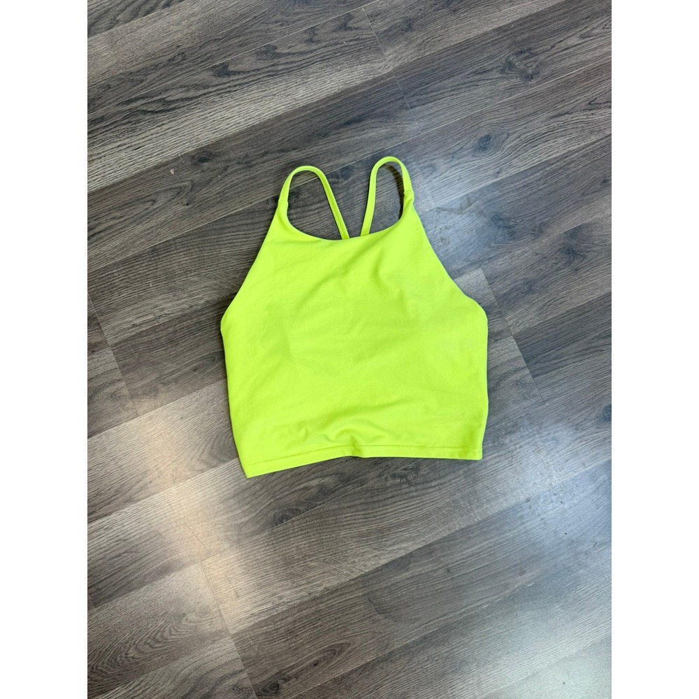 Old Navy Active Powersoft Neon Yellow High Neck Crop Tank Top Built-In Bra Med